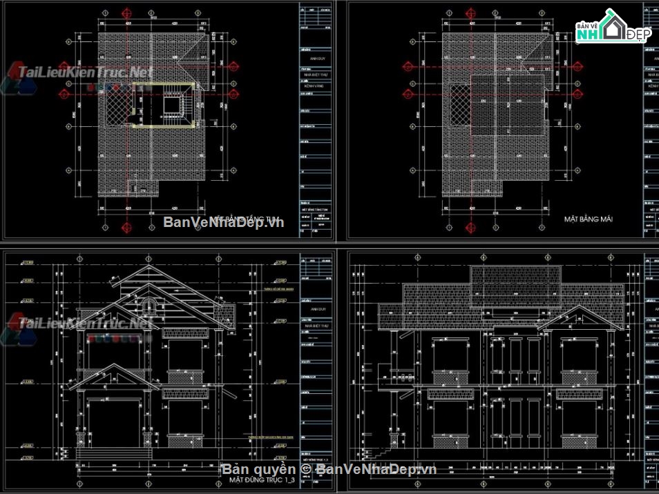 Biệt thự,Biệt thự 2 tầng,file cad biệt thự 2 tầng