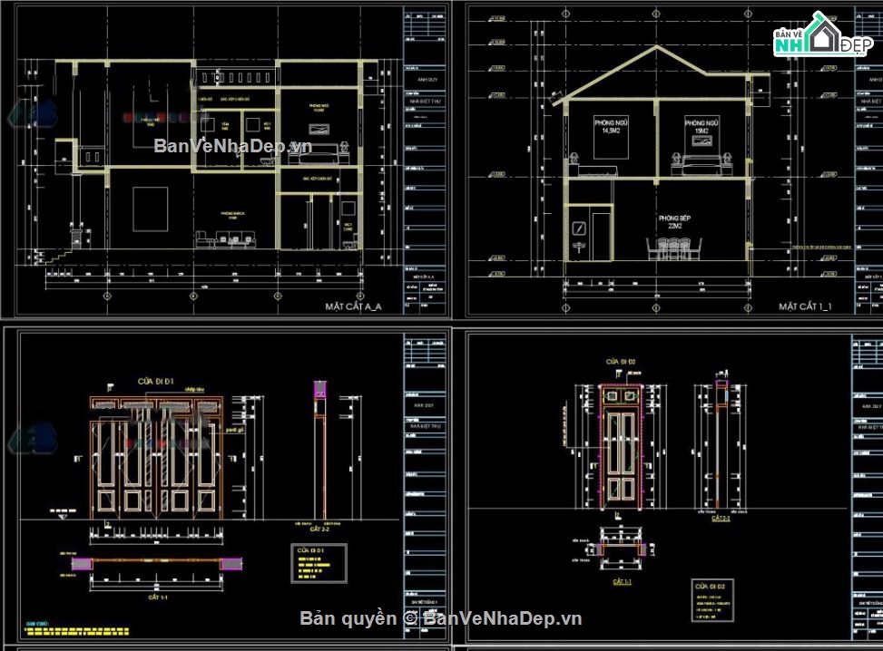 Biệt thự,Biệt thự 2 tầng,file cad biệt thự 2 tầng