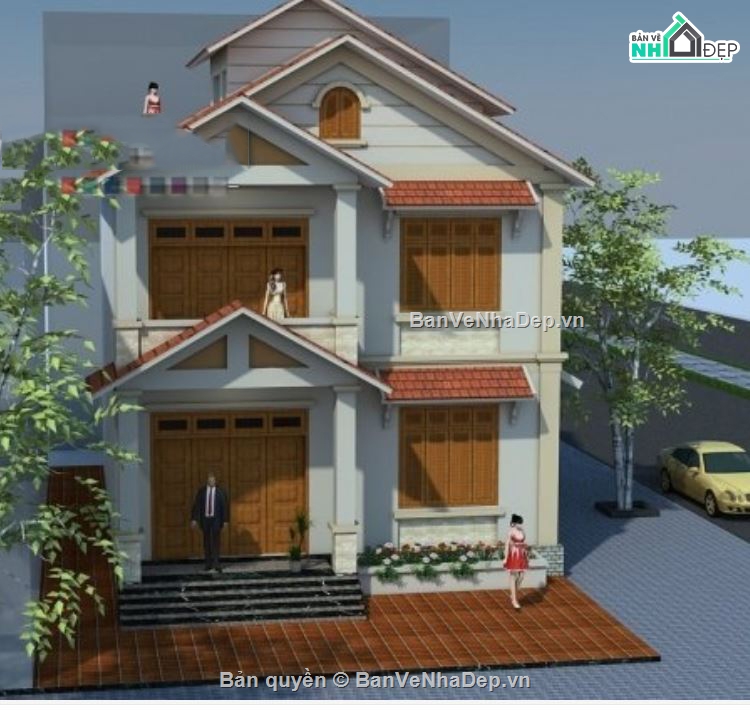 Biệt thự,Biệt thự 2 tầng,file cad biệt thự 2 tầng