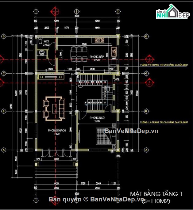 Biệt thự,Biệt thự 2 tầng,file cad biệt thự 2 tầng