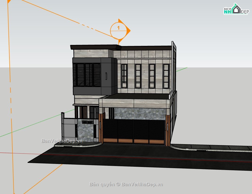 biệt thự 2 tầng,mẫu biệt thự sketchup,biệt thự hiện đại