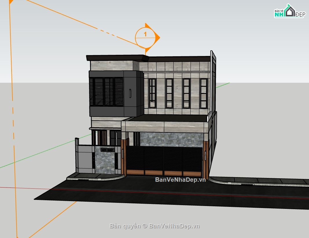 biệt thự 2 tầng,mẫu biệt thự sketchup,biệt thự hiện đại