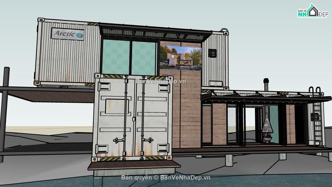 file Sketchup Biệt thự,biệt thự 2 tầng container,file sketchup biệt thự,biệt thự 2 tầng