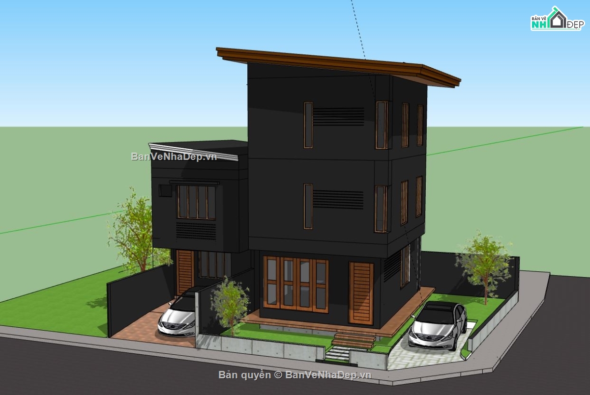 su biệt thự 2 tầng,sketchup biệt thự 2 tầng,mẫu biệt thự 2 tầng