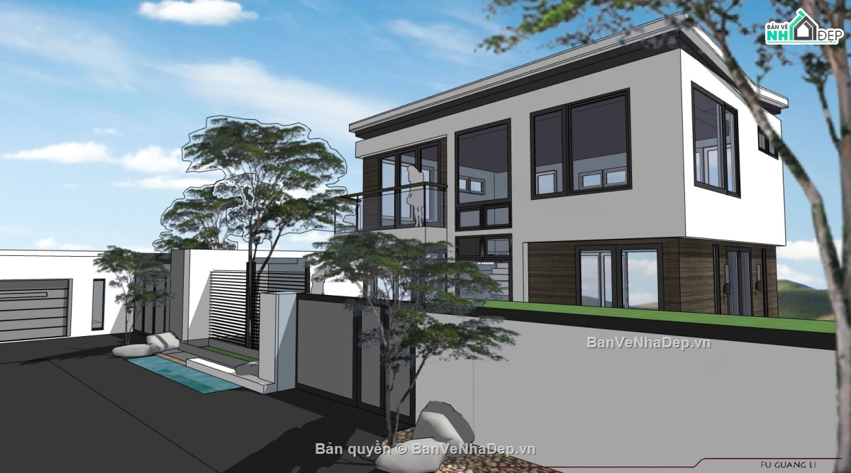 Biệt thự  2 tầng,file su biệt thự,sketchup biệt thự