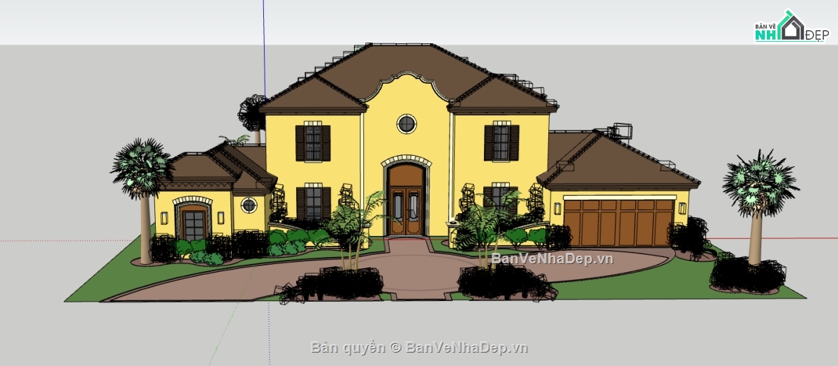 biệt thự 2 tầng dựng model su,sketchup biệt thự 2 tầng,biệt thự 2 tầng file sketchup