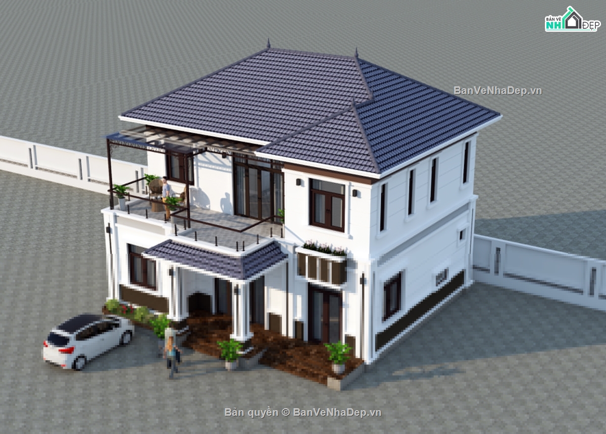 Biet thu 2 tang mai Nhat,Biet thu 2 tang 13x12m,Biet thu 2 tang mai Nhat 13x12m