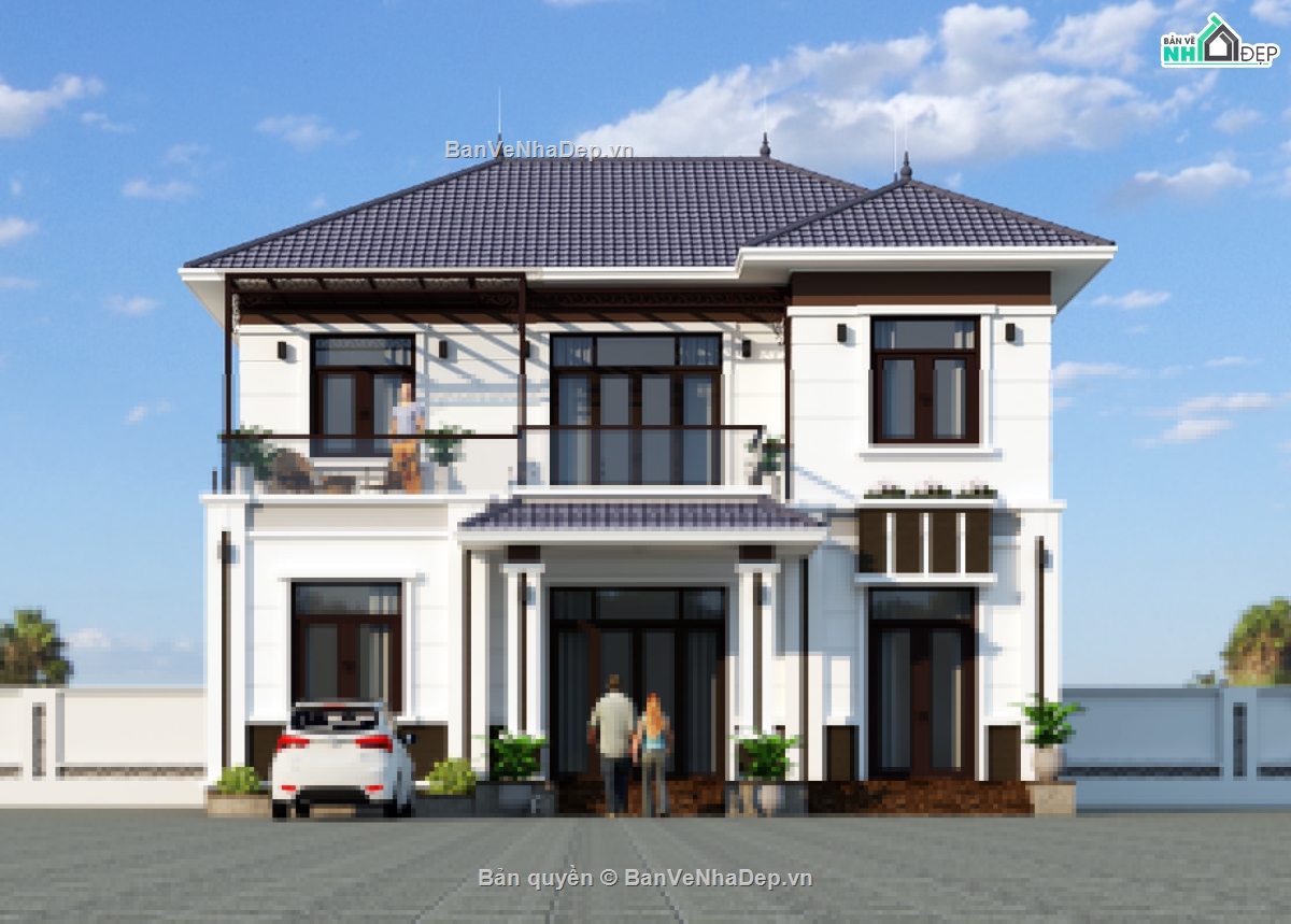 Biet thu 2 tang mai Nhat,Biet thu 2 tang 13x12m,Biet thu 2 tang mai Nhat 13x12m