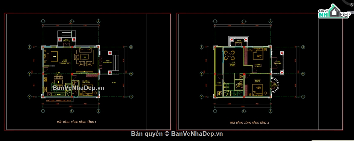 bản vẽ 2 tầng,nhà 2 tầng mái nhật đẹp,biệt thự 2 tầng mái nhật,file cad biệt thự 2 tầng