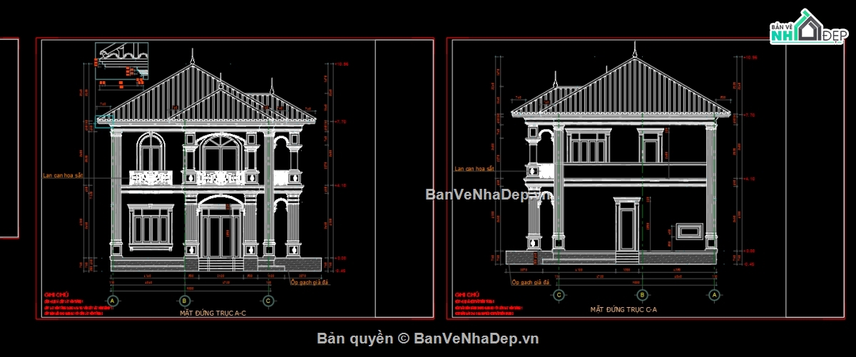 bản vẽ 2 tầng,nhà 2 tầng mái nhật đẹp,biệt thự 2 tầng mái nhật,file cad biệt thự 2 tầng