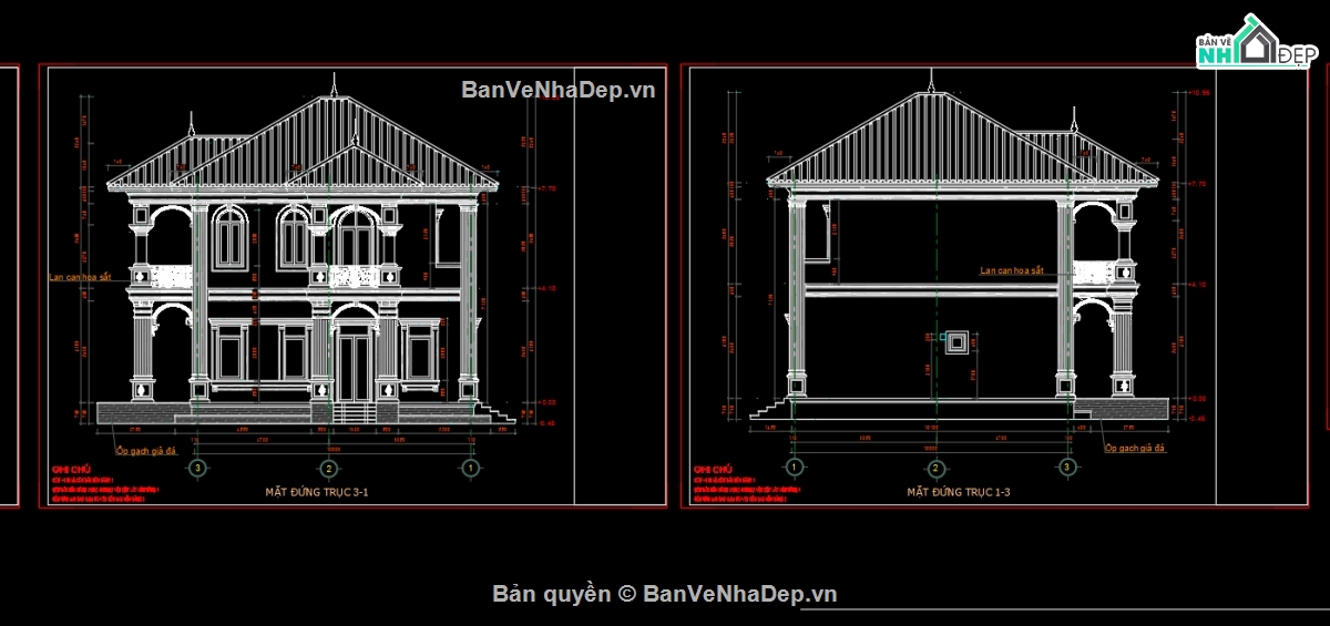 bản vẽ 2 tầng,nhà 2 tầng mái nhật đẹp,biệt thự 2 tầng mái nhật,file cad biệt thự 2 tầng