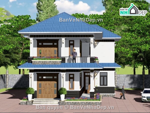 biệt thự 2 tầng,biệt thự mái thái,mẫu biệt thự mái thái