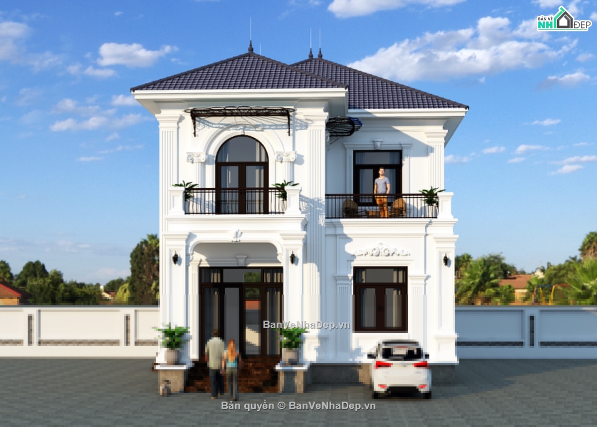 Biet thu 2 tang tan co dien,Biet thu 2 tang 9x13,Biet thu 2 tang tan co dien 9x13