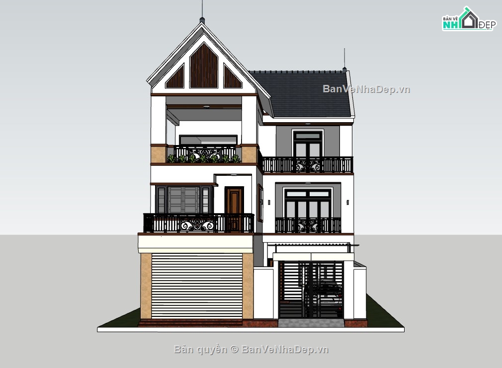 biệt thự sketchup,biệt thự 3 tầng,sketchup biệt thự