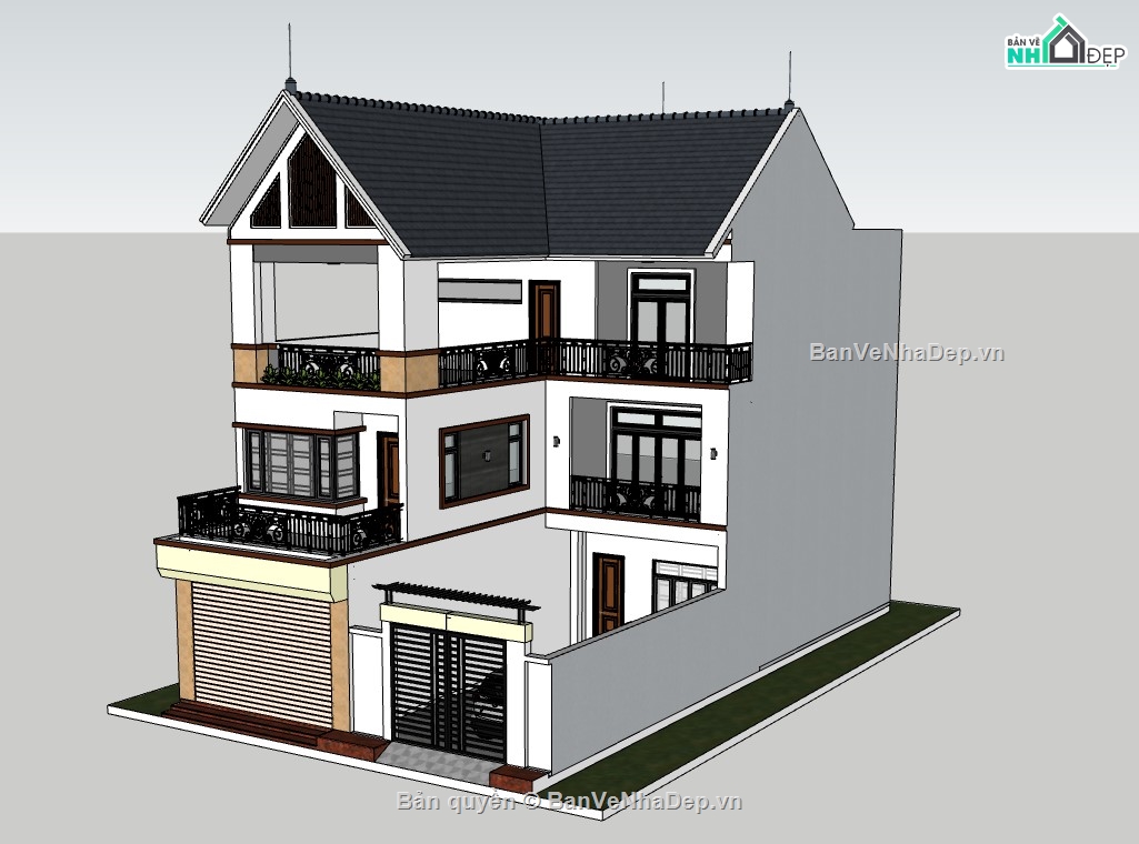 biệt thự sketchup,biệt thự 3 tầng,sketchup biệt thự