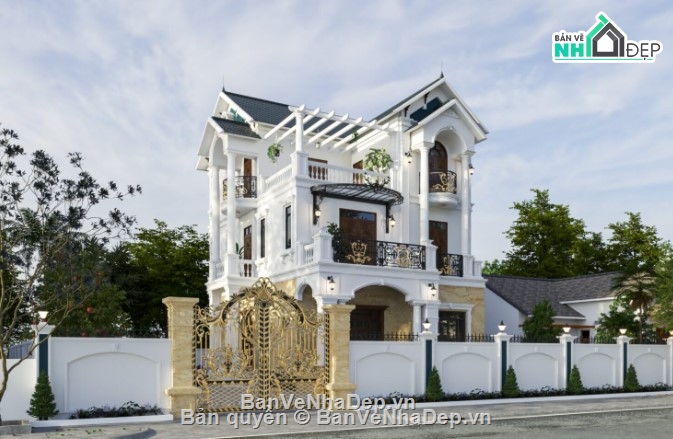 biệt thự 3 tầng đẹp,biệt thự đẹp 3 tầng,sketchup biệt thự 3 tầng