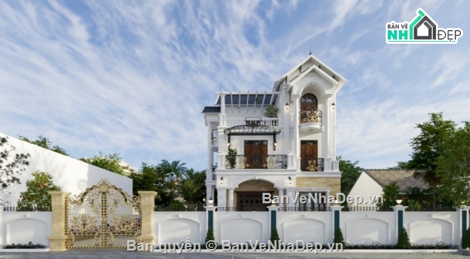 biệt thự 3 tầng đẹp,biệt thự đẹp 3 tầng,sketchup biệt thự 3 tầng