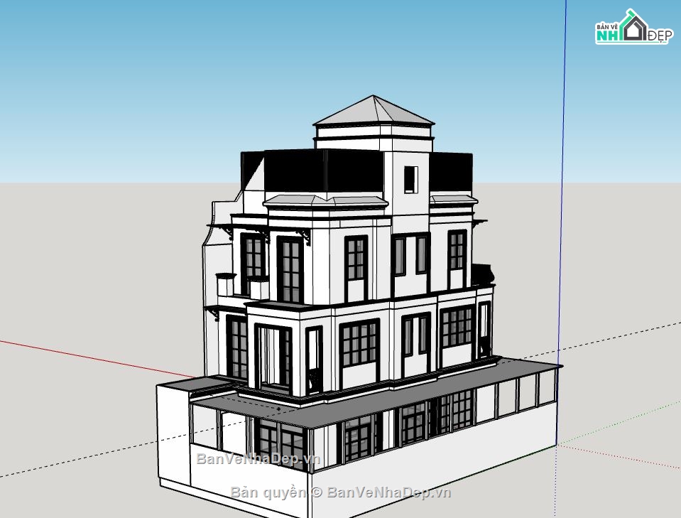 Biệt thự 3 tầng 1 tum,Model su biệt thự 3 tầng 1 tum,file su biệt thự 3 tầng