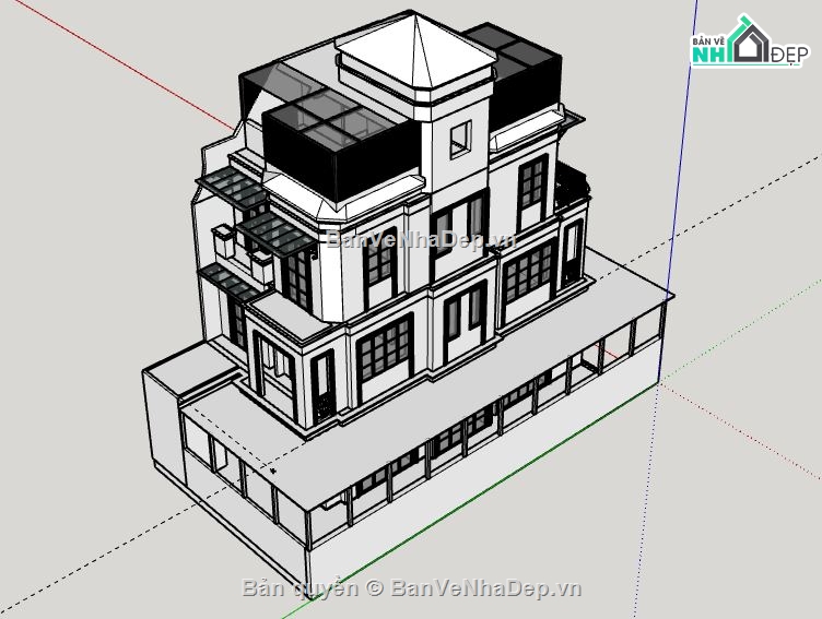 Biệt thự 3 tầng 1 tum,Model su biệt thự 3 tầng 1 tum,file su biệt thự 3 tầng