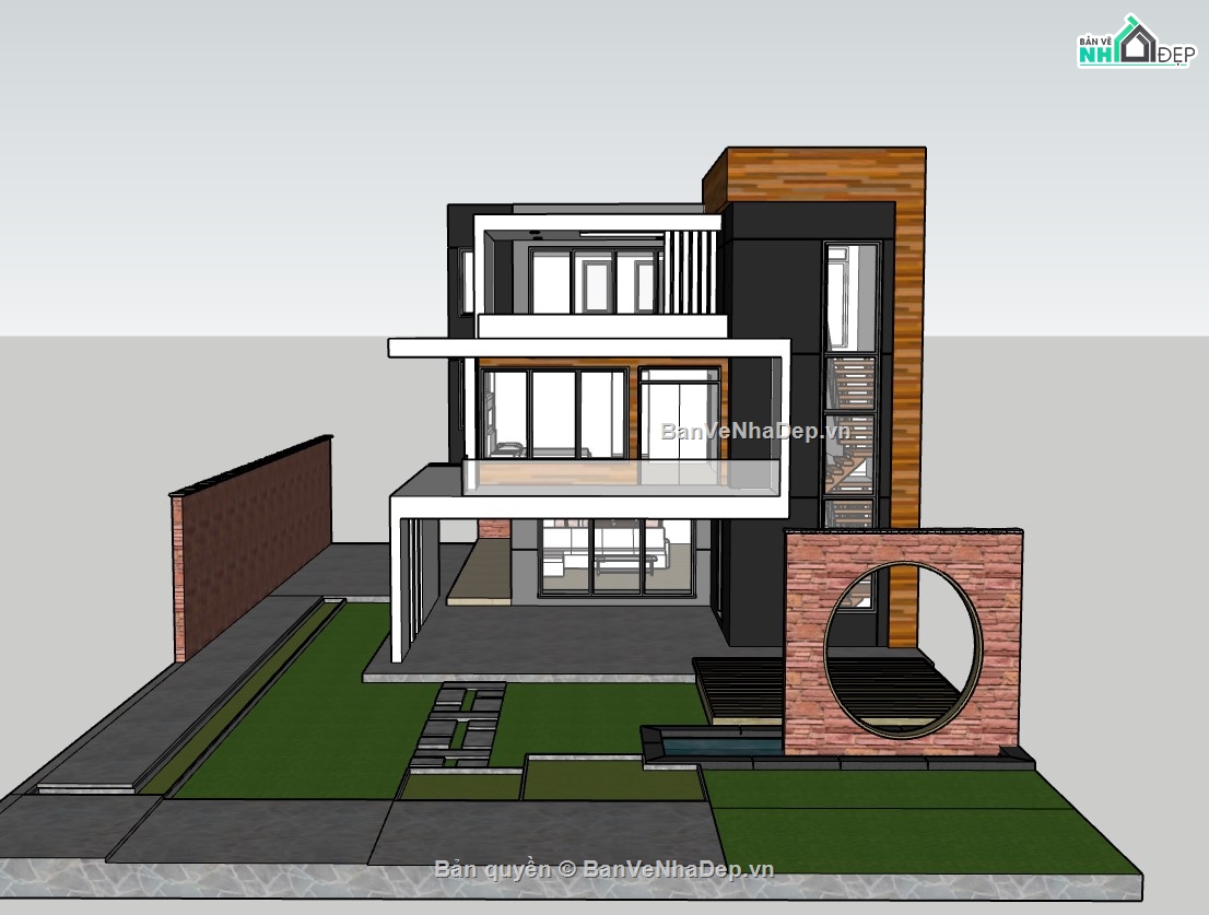mẫu biệt thự 3 tầng,model su biệt thự 3 tầng,file sketchup biệt thự