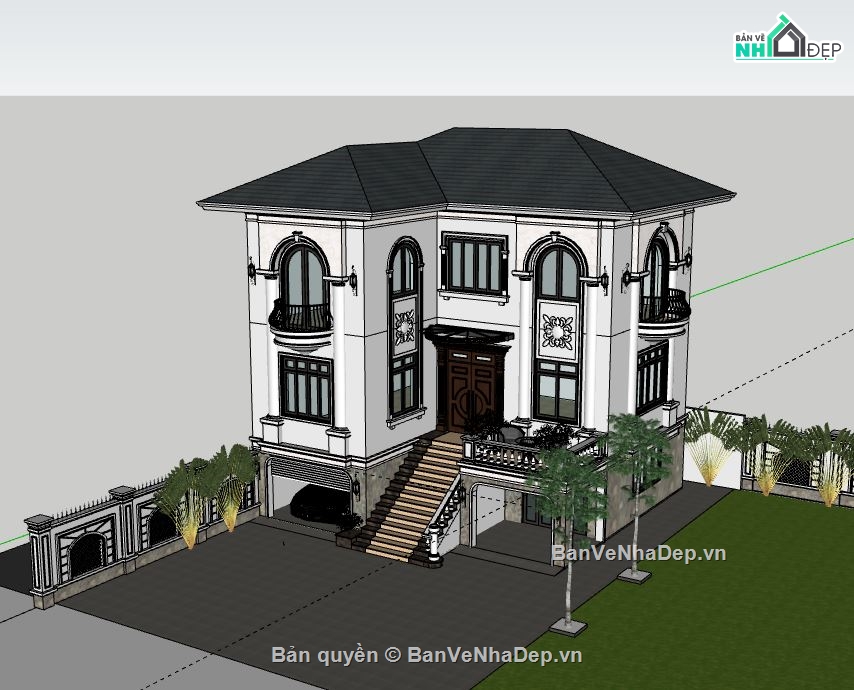 Biệt thự 3 tầng,Model su biệt thự 3 tầng,biệt thự 3 tầng sketchup