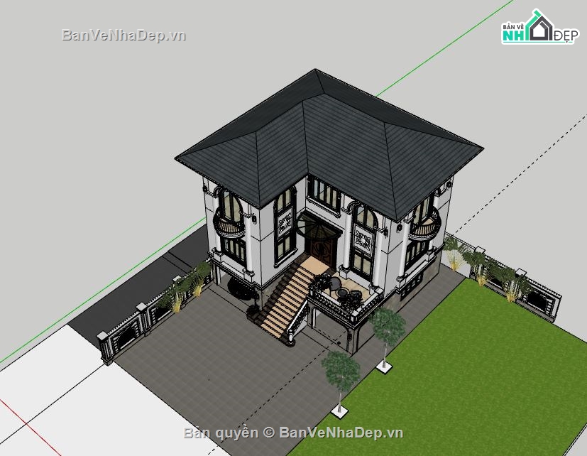 Biệt thự 3 tầng,Model su biệt thự 3 tầng,biệt thự 3 tầng sketchup