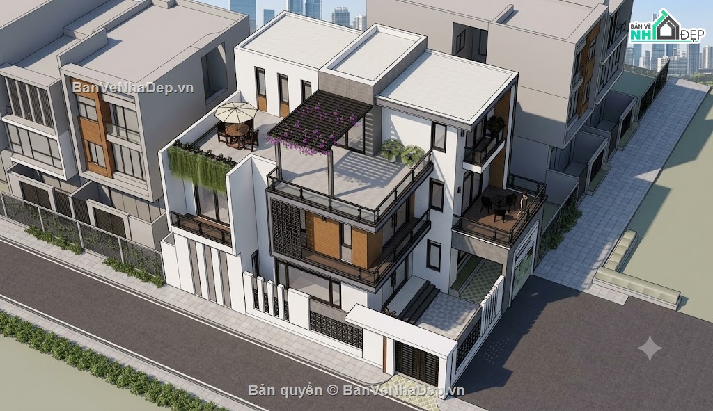 biệt thự 3 tầng,file su biệt thự 3 tầng,sketchup biệt thự 3 tầng