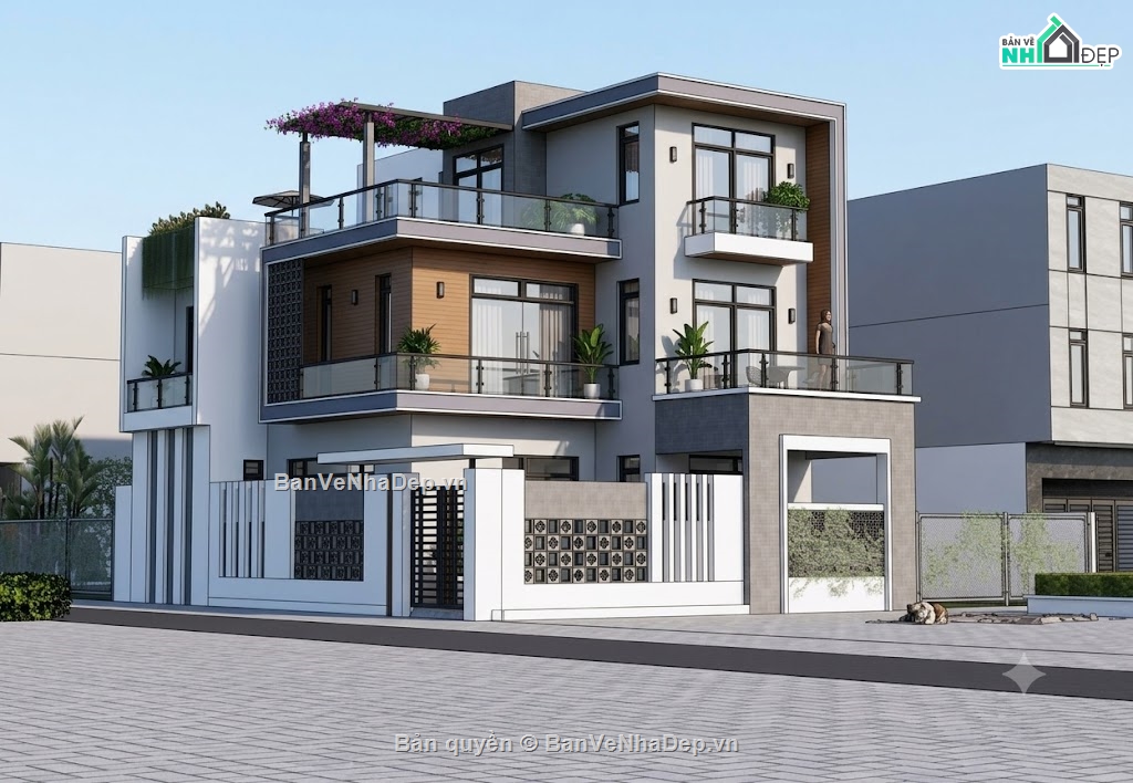 biệt thự 3 tầng,file su biệt thự 3 tầng,sketchup biệt thự 3 tầng