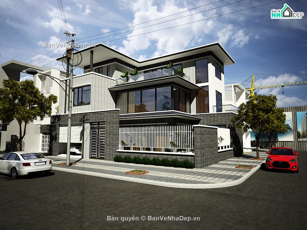 biệt thự 3 tầng,file sketchup biệt thự 3 tầng,mẫu biệt thự 3 tầng file su