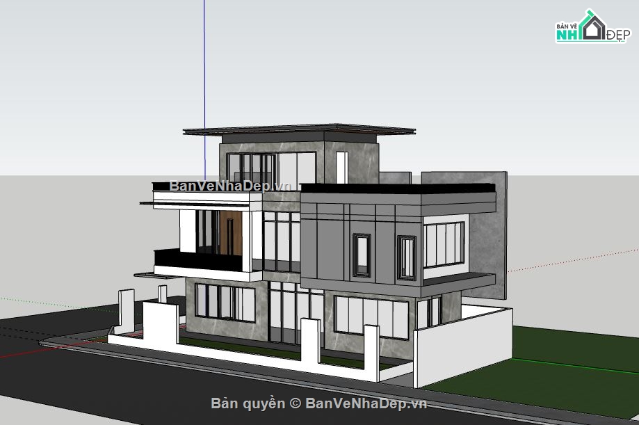 Biệt thự 3 tầng,file su biệt thự 3 tầng,sketchup biệt thự 3 tầng