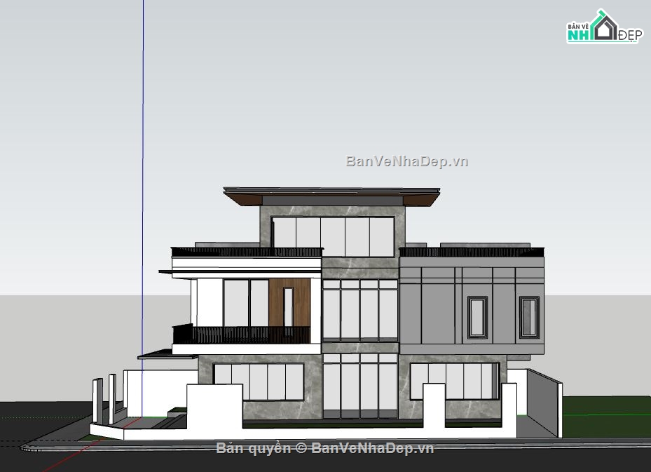 Biệt thự 3 tầng,file su biệt thự 3 tầng,sketchup biệt thự 3 tầng