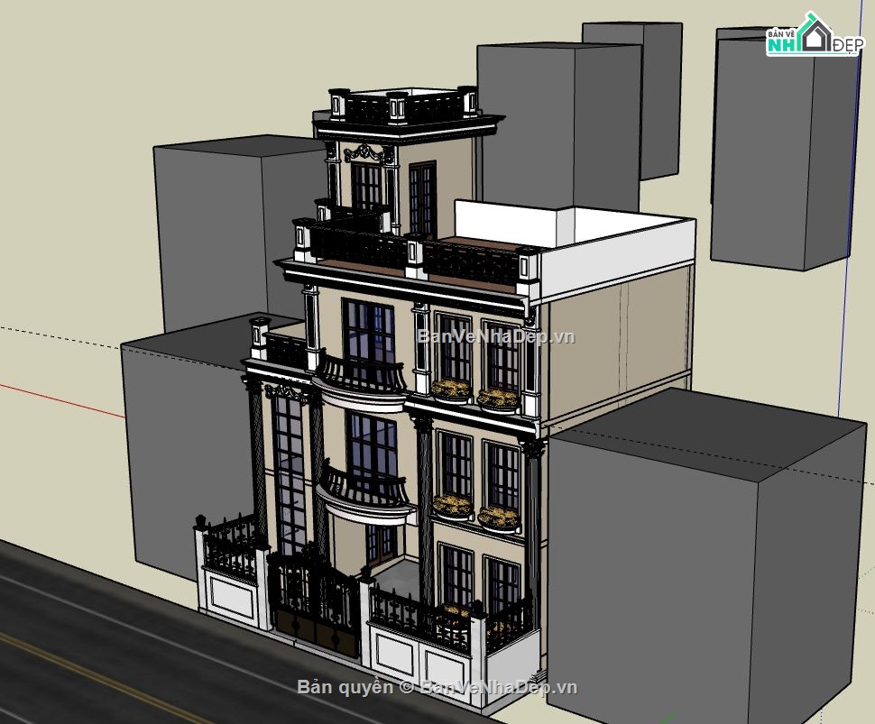 Biệt thự 3 tầng,Biệt thự 3 tầng file sketchup,model su biệt thự 3 tầng