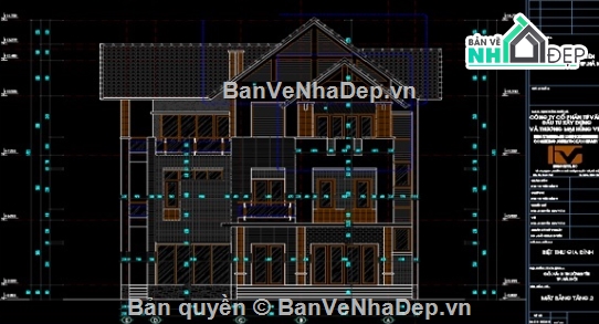 Biệt thự 3 tầng file cad,cad biệt thự 3 tầng,biệt thự 3 tầng  cad