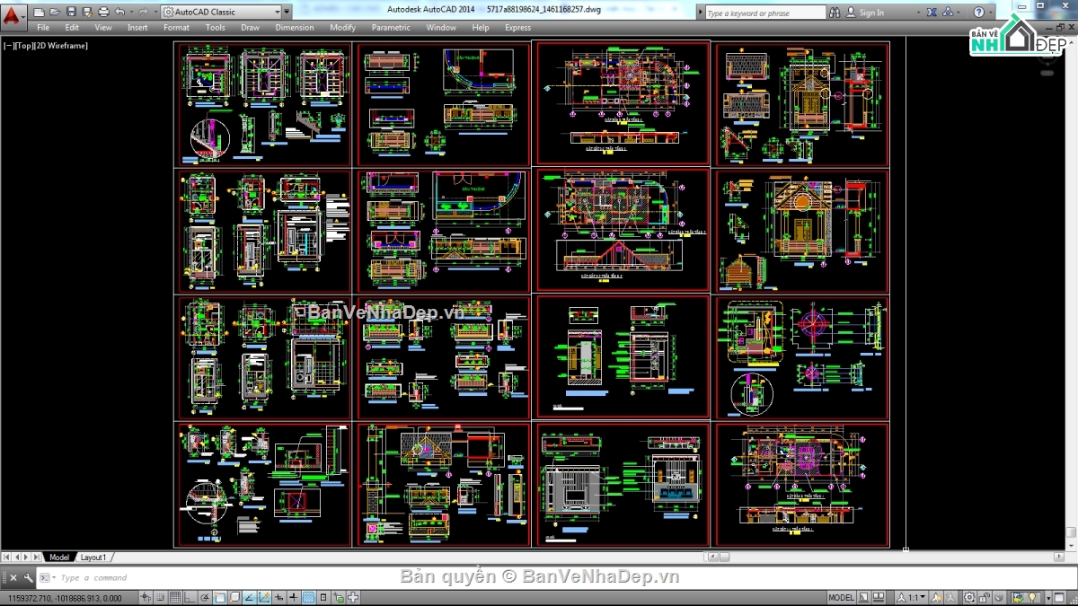 Biệt thự,file biệt thự 3 tầng,file cad biệt thự 3 tầng