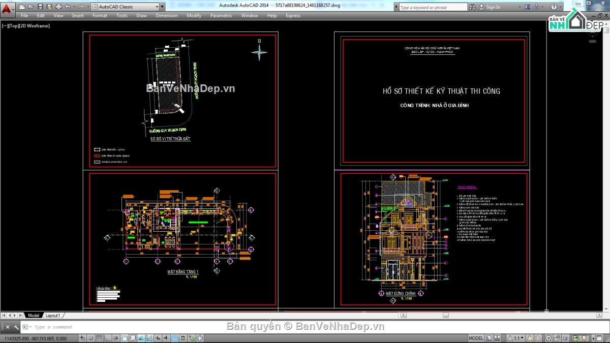 Biệt thự,file biệt thự 3 tầng,file cad biệt thự 3 tầng