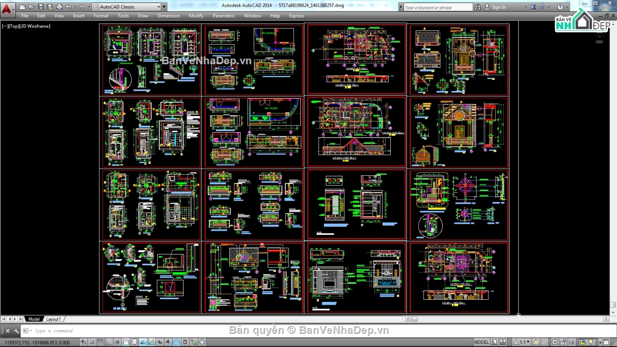 Biệt thự,file biệt thự 3 tầng,file cad biệt thự 3 tầng