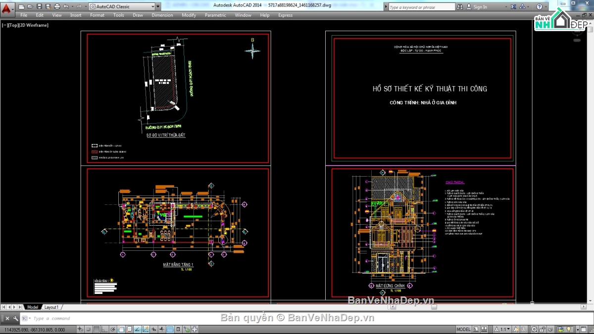 Biệt thự,file biệt thự 3 tầng,file cad biệt thự 3 tầng