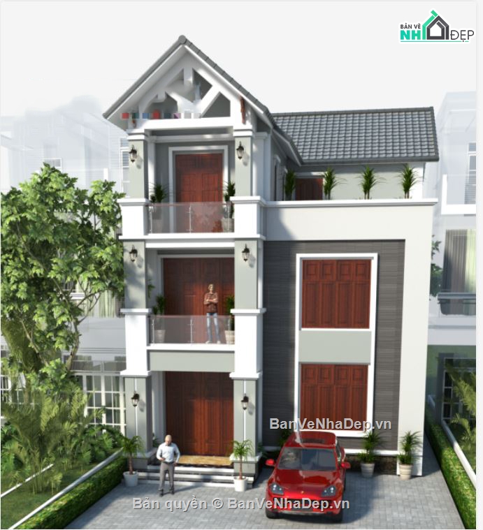 Biệt thự,Biệt thự 3 tầng,file kiến trúc biệt thự 3 tầng