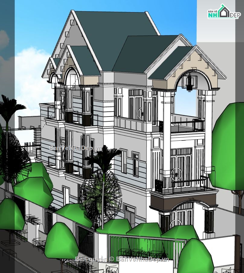 model su biệt thự 3 tầng,file sketchup biệt thự 3 tầng,su biệt thự 3 tầng,biệt thự 3 tầng sketchup,biệt thự hiện đại