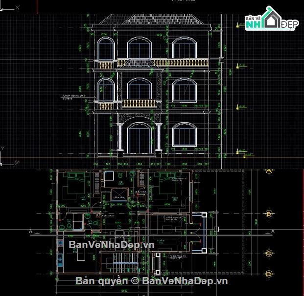 biệt thự 3 tầng,cad biệt thự 3 tầng,file cad biệt thự 3 tầng,bản vẽ biệt thự 3 tầng