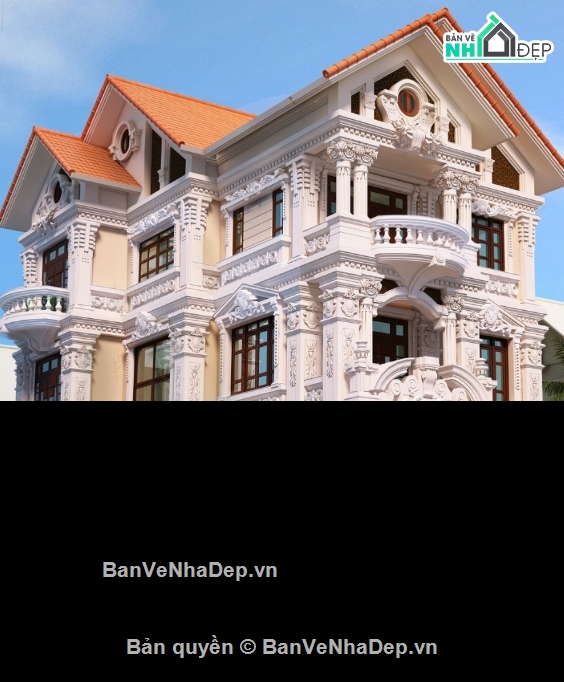 Biệt thự tân cổ điển,biệt thự 3 tầng,file cad biệt thự 3 tầng,cad biệt thự 3 tầng