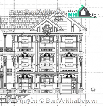 Biệt thự tân cổ điển,biệt thự 3 tầng,file cad biệt thự 3 tầng,cad biệt thự 3 tầng