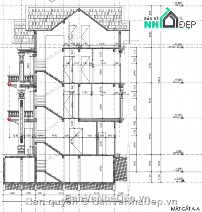 Biệt thự tân cổ điển,biệt thự 3 tầng,file cad biệt thự 3 tầng,cad biệt thự 3 tầng