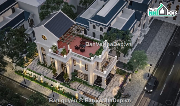 biệt thự cổ điển 3 tầng,3dmax biệt thự 3 tầng,biệt thự 3 tầng