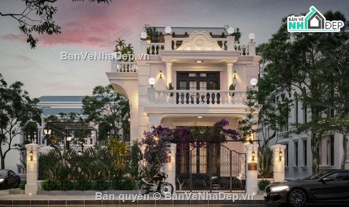 biệt thự cổ điển 3 tầng,3dmax biệt thự 3 tầng,biệt thự 3 tầng
