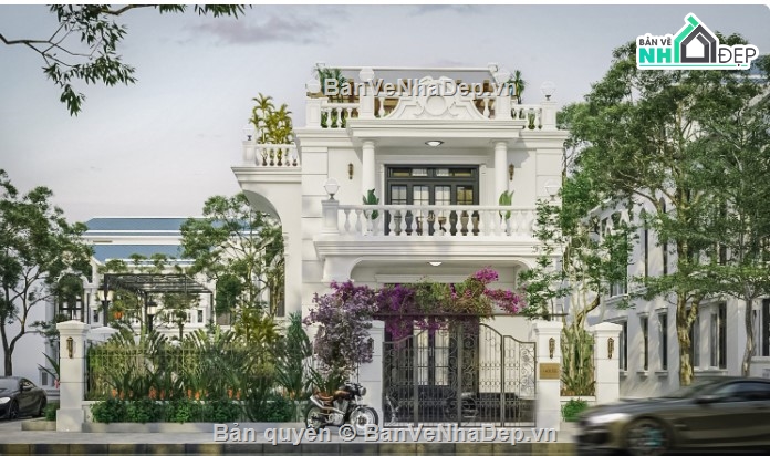 biệt thự cổ điển 3 tầng,3dmax biệt thự 3 tầng,biệt thự 3 tầng