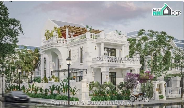 biệt thự cổ điển 3 tầng,3dmax biệt thự 3 tầng,biệt thự 3 tầng