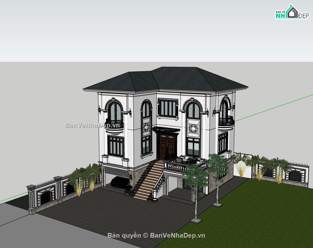 model su biệt thự 3 tầng,sketchup biệt thự 3 tầng,su biệt thự 3 tầng