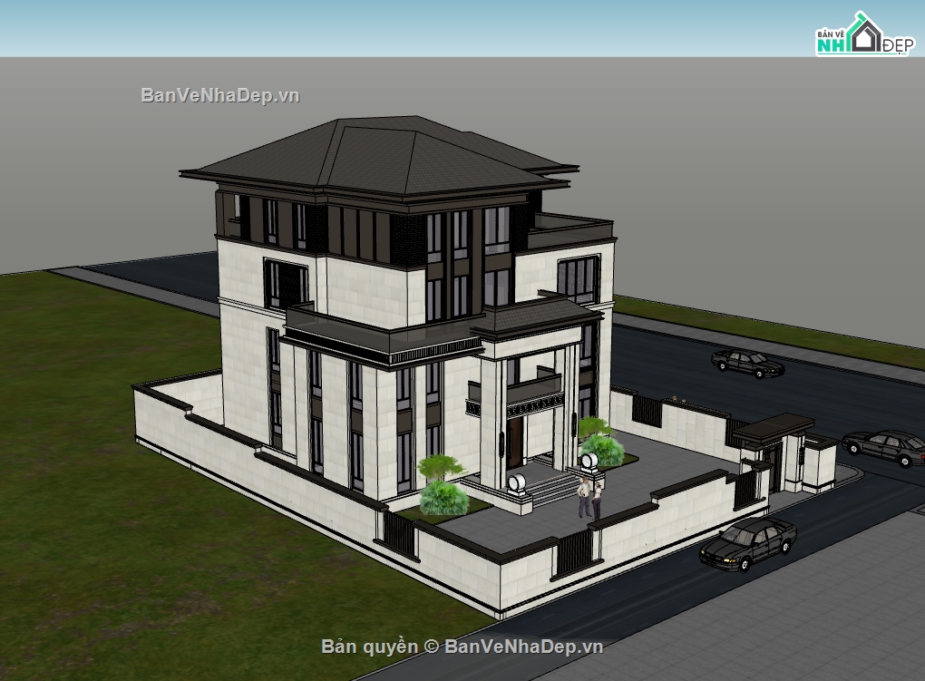 su biệt thự,sketchup biệt thự,su biệt thự 4 tầng