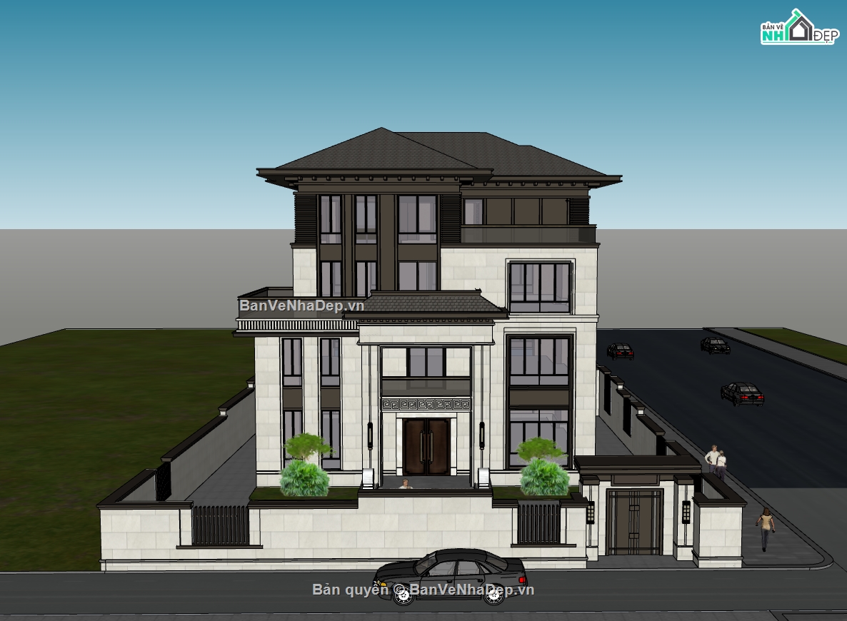 su biệt thự,sketchup biệt thự,su biệt thự 4 tầng